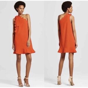 Victoria Beckham for Target Orange One Shoulder Scallop Shift Dress Size XS